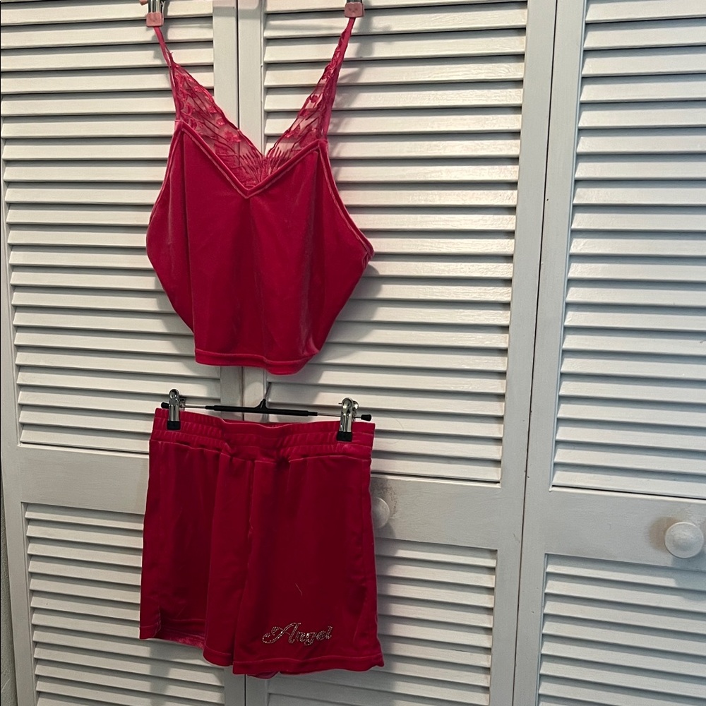 #*029= Hot Pink Lace Trim Sleepwear Set ( M) - Picture 1 of 13